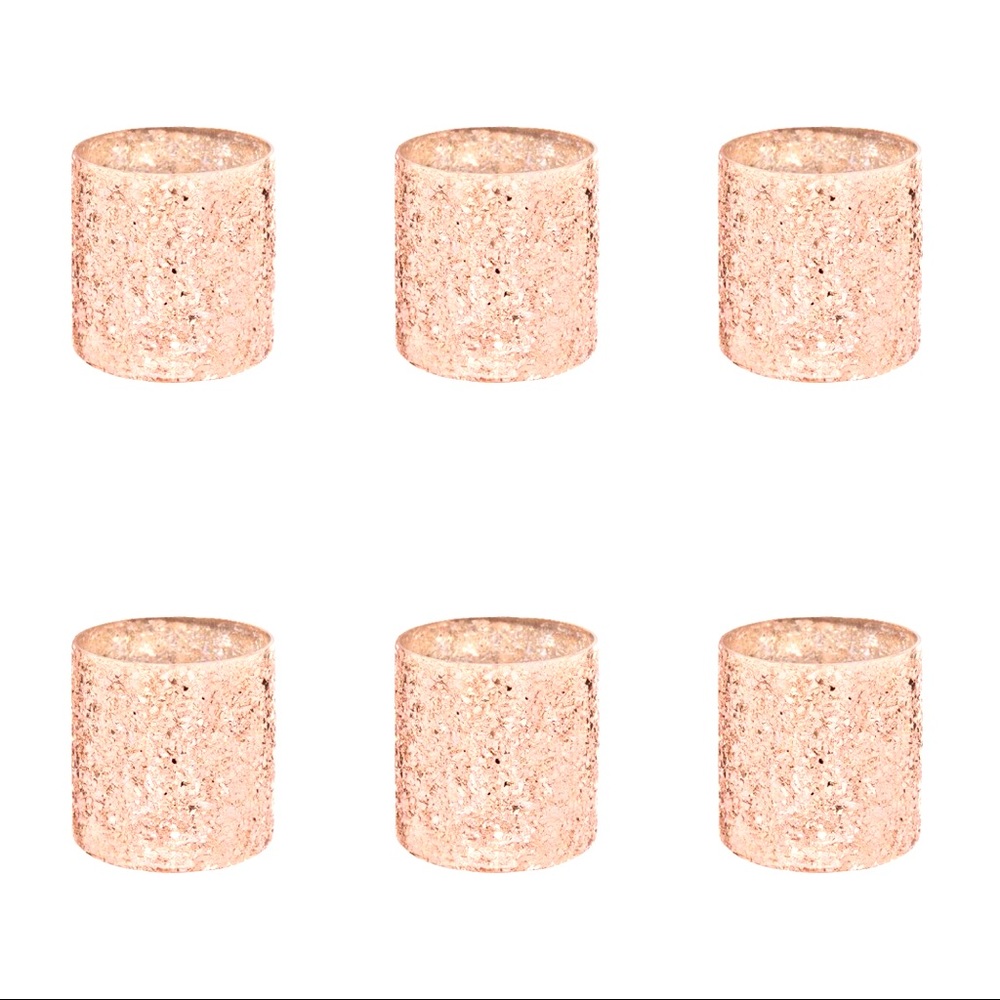 Set of 6 Robert Stanley  Crackled  Champagne Blush Glass Candle Holders
